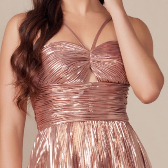 NEW SLEEVELESS A-LINE PLEATED DRESS W/ HALTER NECKLINE & FRONT KEYHOLE NX A825 - Picture 5 of 9